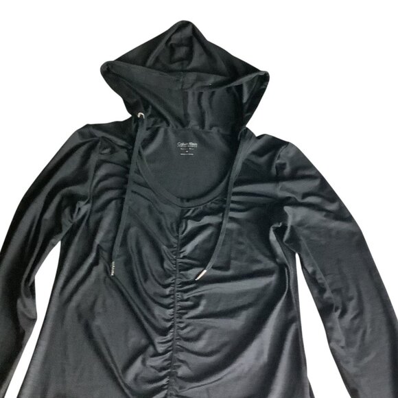 Calvin Klein Performance Quick Dry Womens Black Hooded Long Sleeve Ruched Top M - Picture 15 of 16